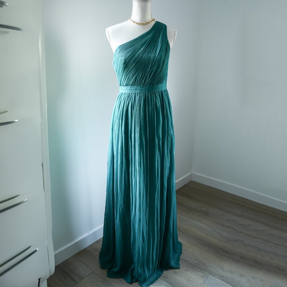 J Crew Long Dress Silk Chiffon Bridesmaid Party Wedding Green Lined 4